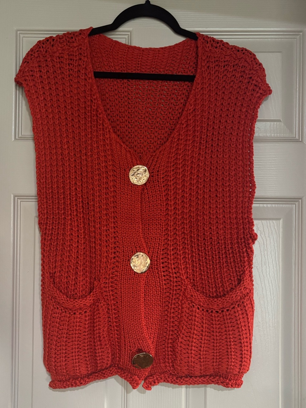Red Knit Button-Front Women’s Sweater Vest